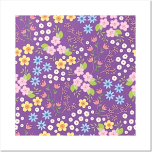 Purple ditsy floral pattern Posters and Art